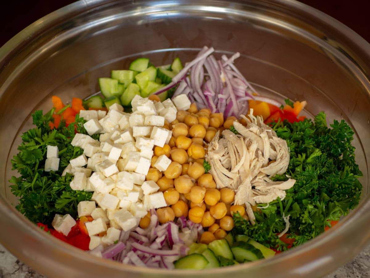 Chopped vegetables in a bowl.
