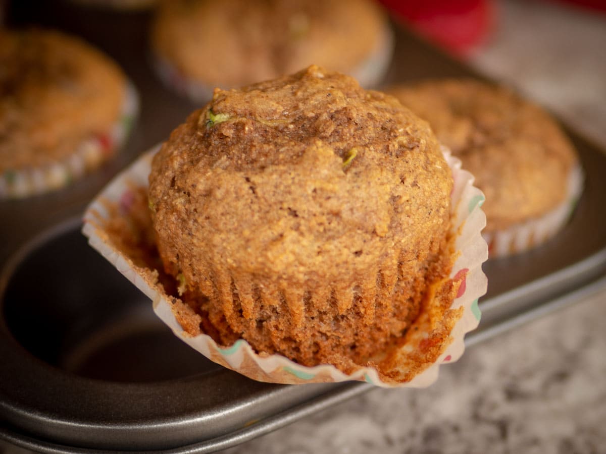 Muffin peeled from liner.