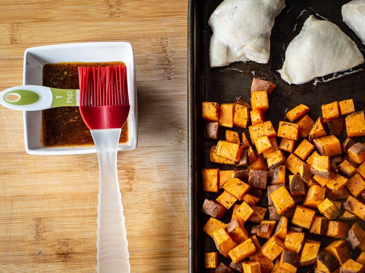 Cajun honey butter with basting brush.