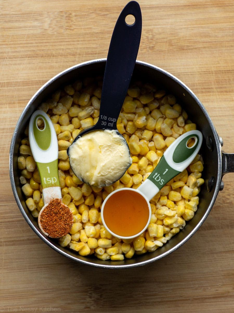 2 cups of corn, 1 teaspoon Cajun Seasoning, ⅛ cup butter, 1 tablespoon honey