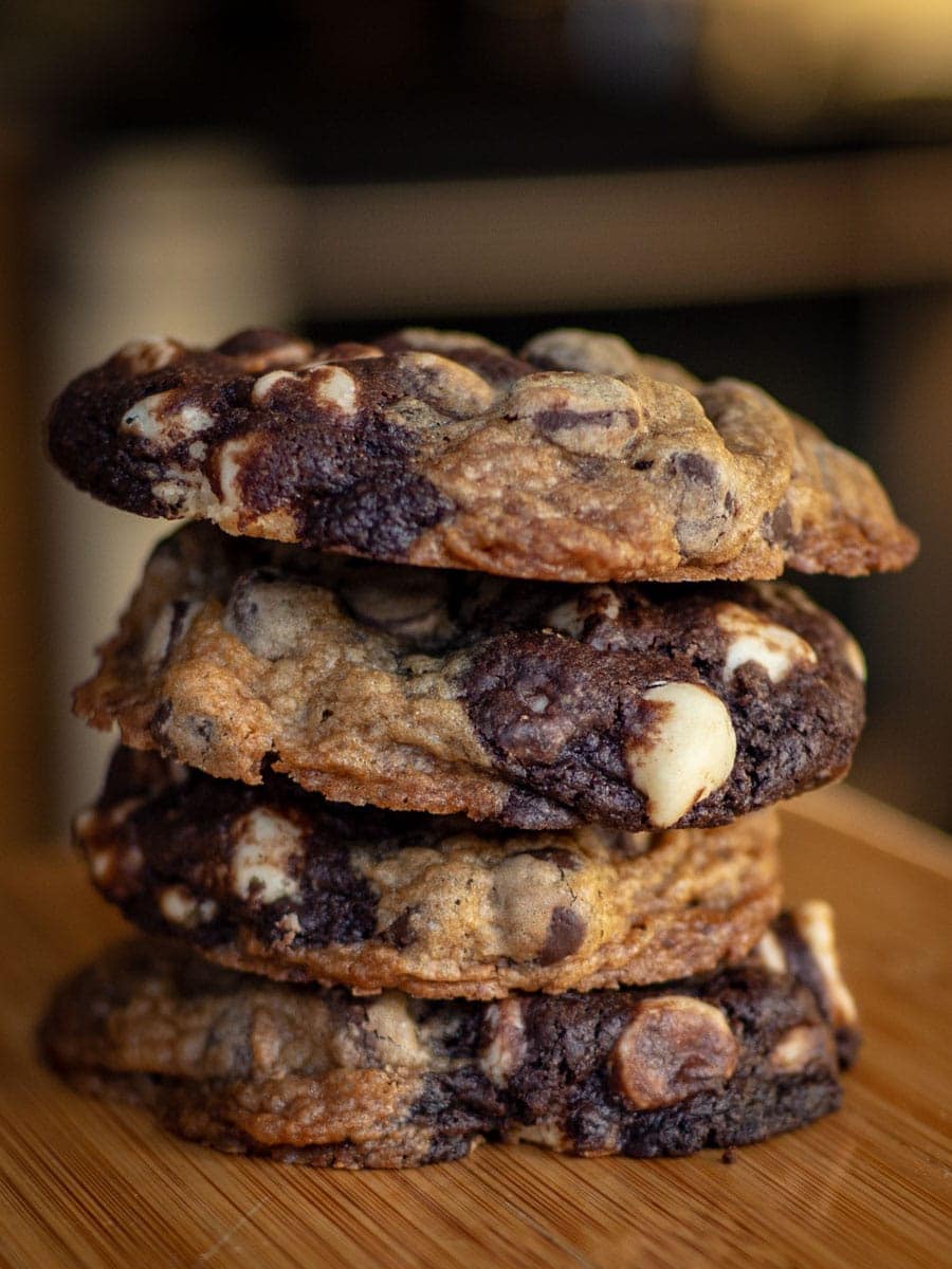 Stack of half and half cookies.