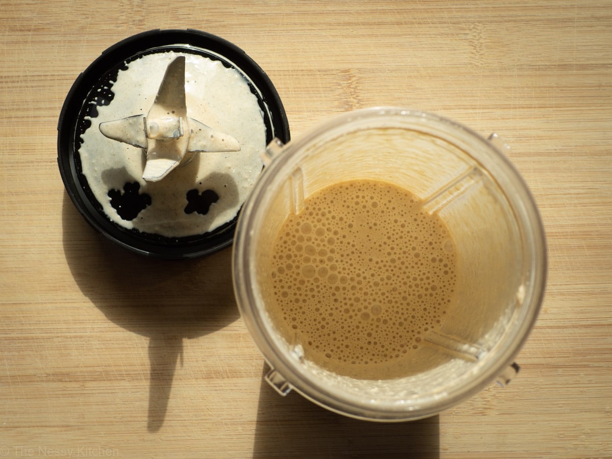 Waffle batter in a blender.