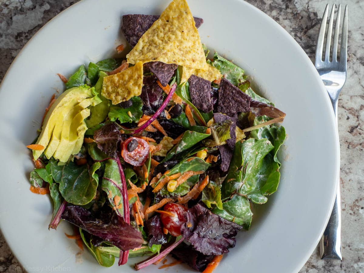 Completed Santa Fe salad dished out into a serving bowl.