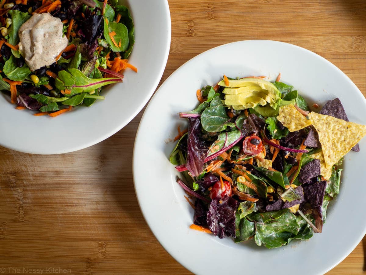 Top view of two servings of Santa Fe salad.