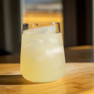 Glass of lemonade with ice.
