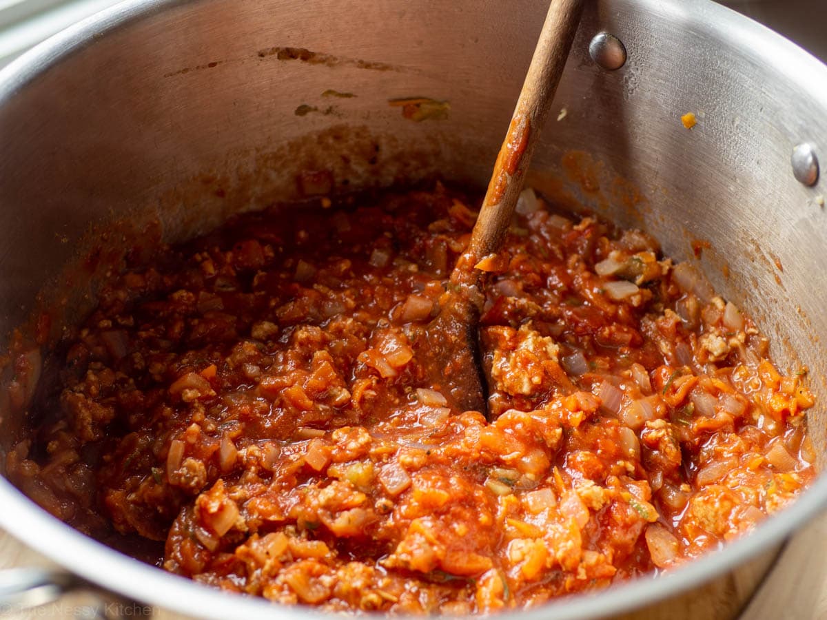 All of the ingredients mixed together and simmering.