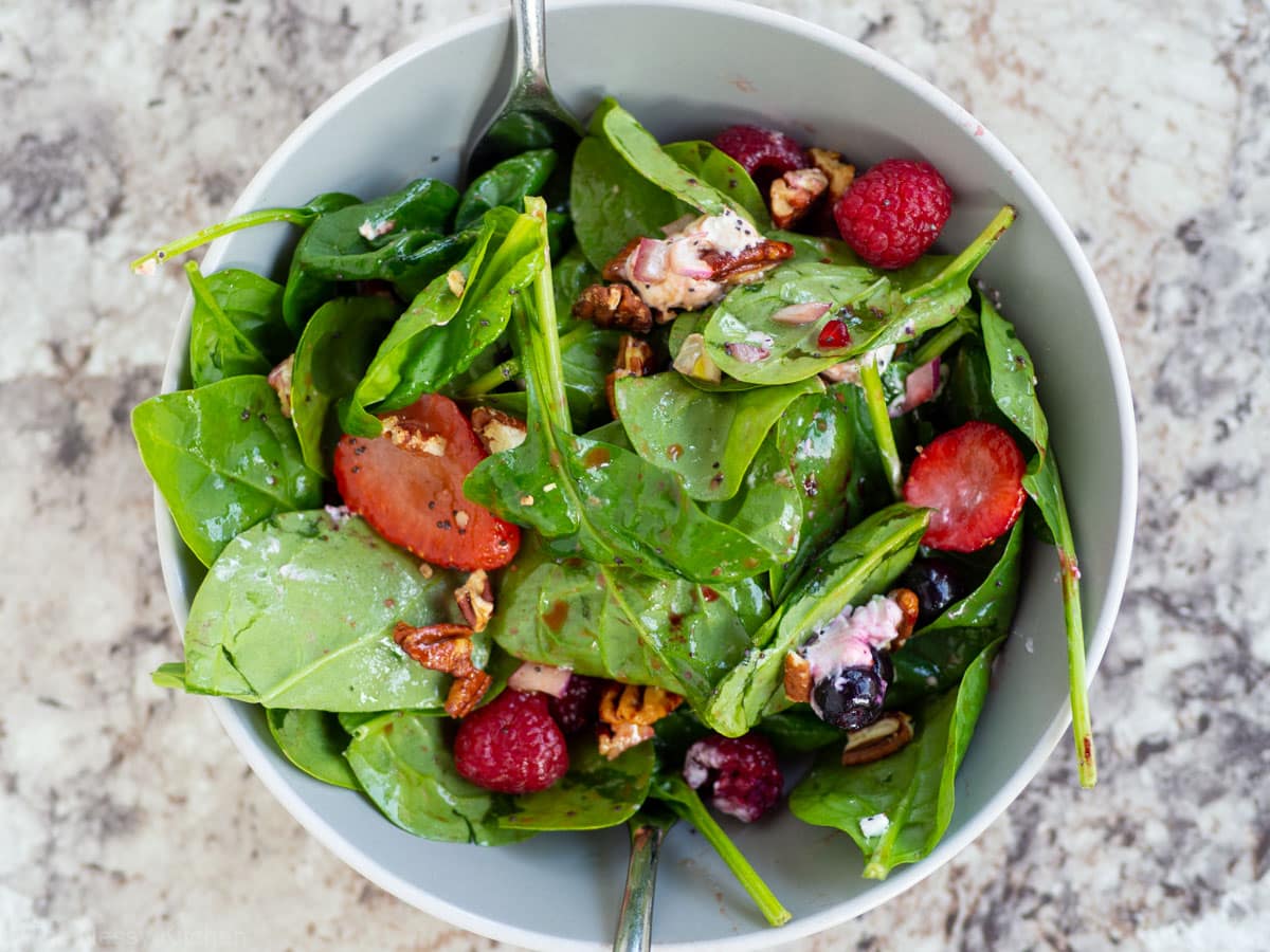 Bowl of spinach salad.