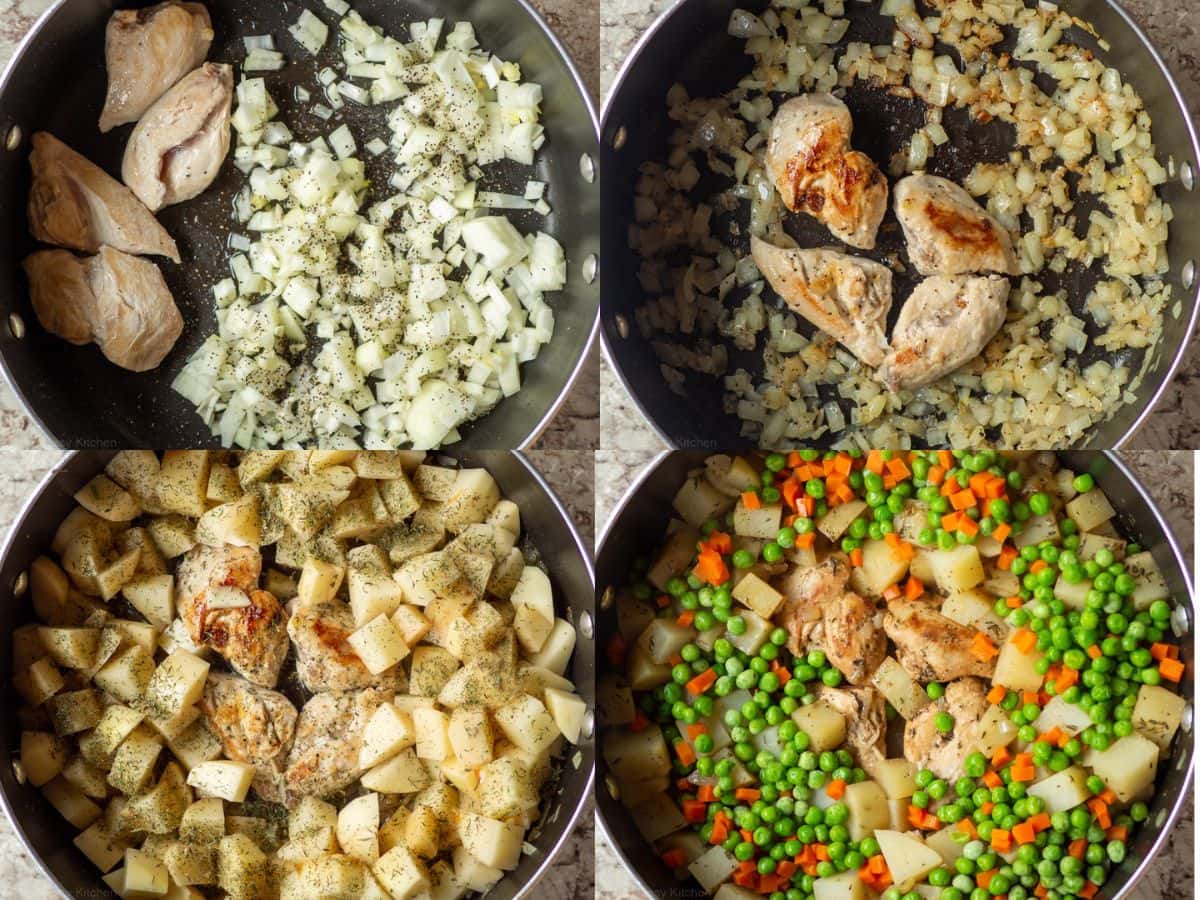 Steps to make quick chicken and potatoes skillet.