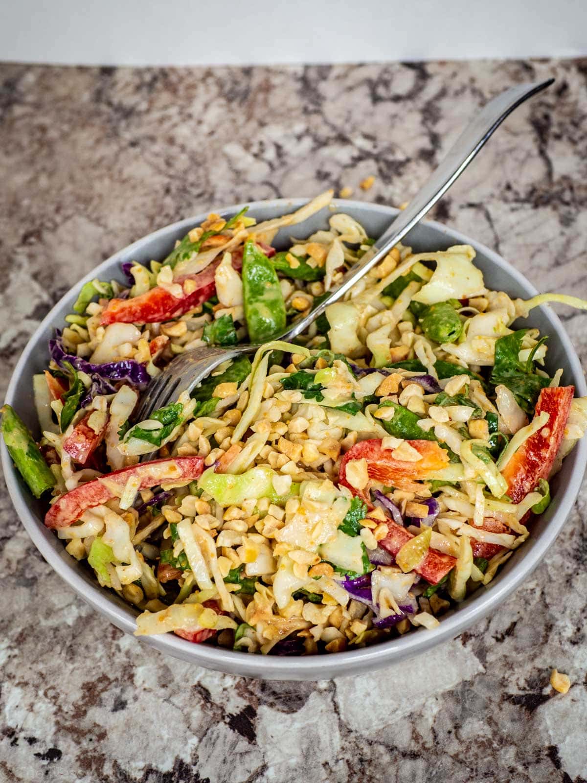 Bowl of Asian-inspired peanut salad.