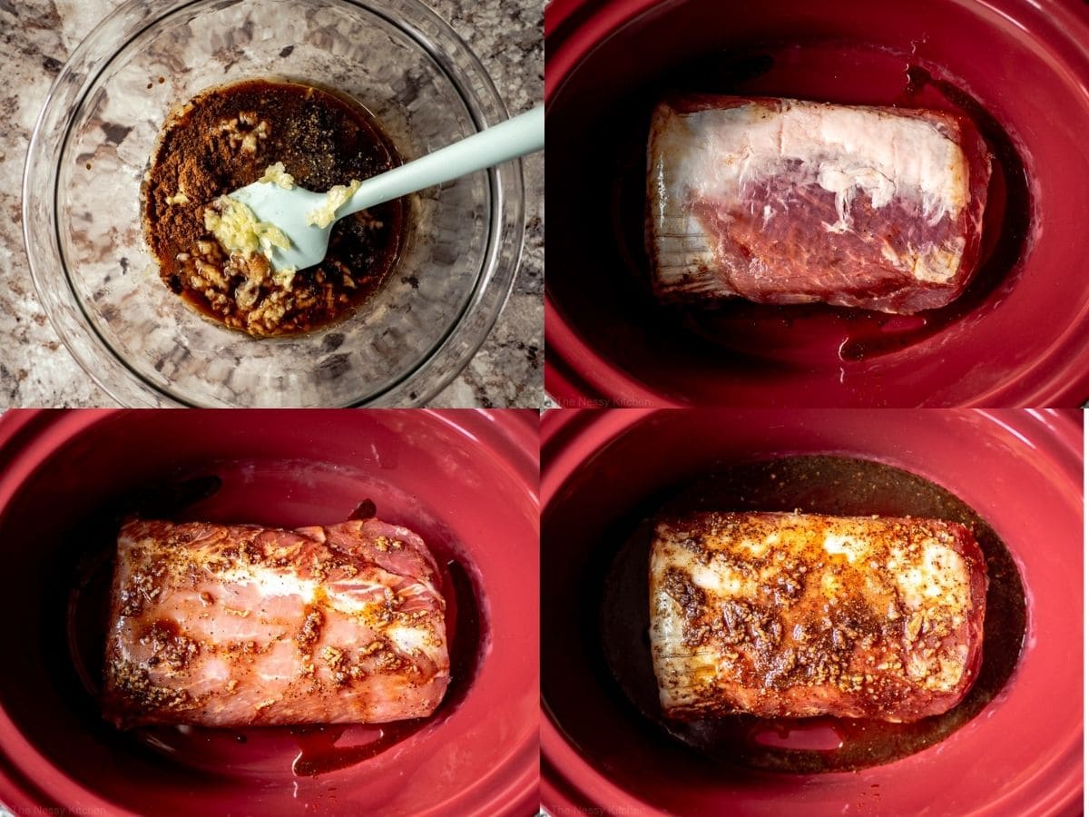 How to coat pork with sauce.