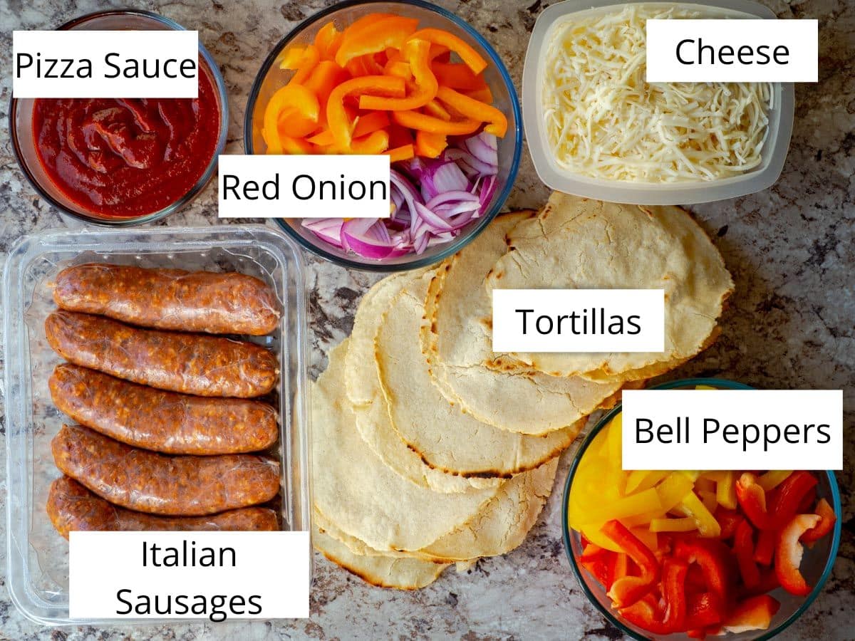 Ingredients for Italian Sausage Quesadillas.