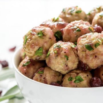 Cranberry turkey meatballs in a bowl.