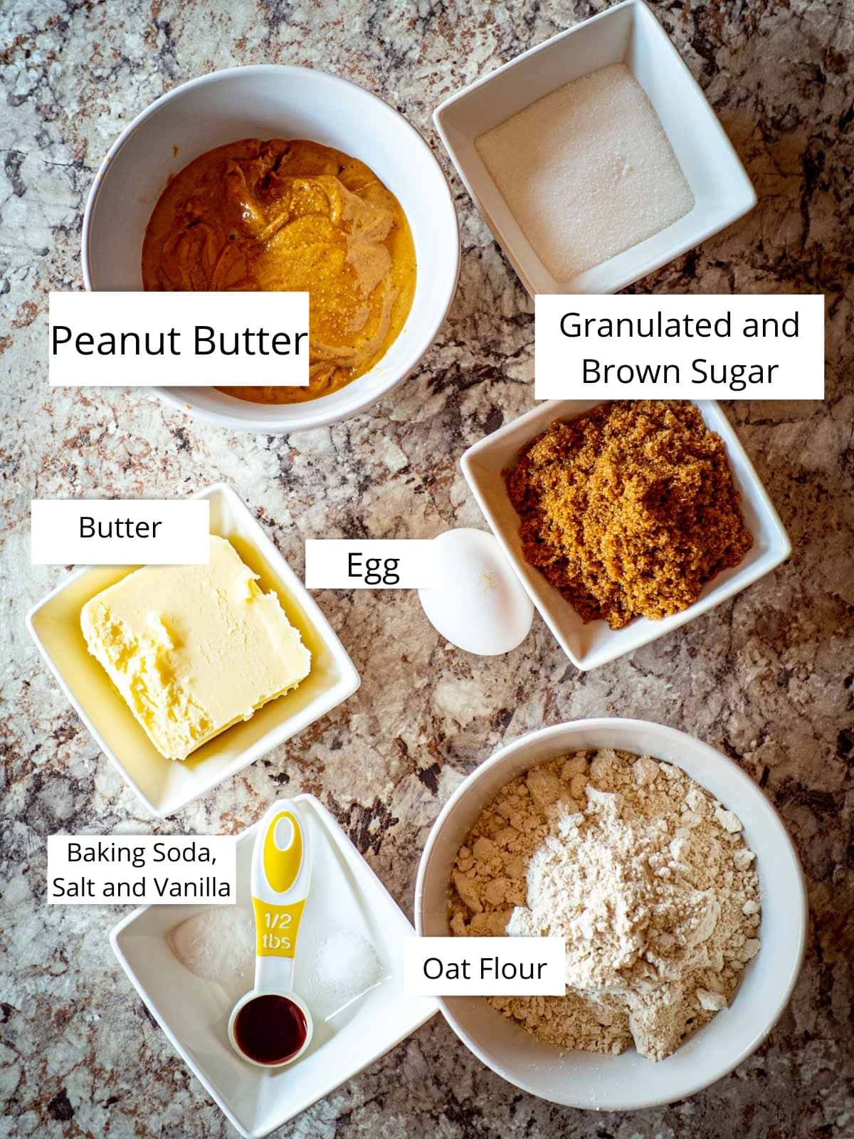 Ingredients for oat flour peanut butter cookies.