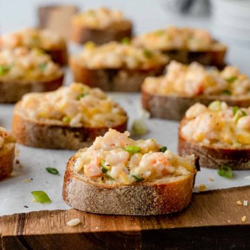 Toasts topped with a crab mixture.
