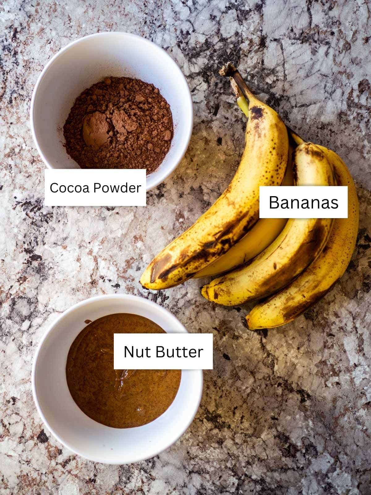 Ingredients for healthy banana brownies.