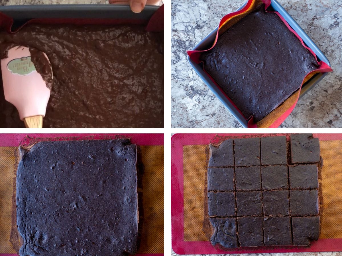 Brownies before and after baking.