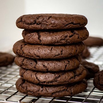 Stack of oat flour chocolate cookies.