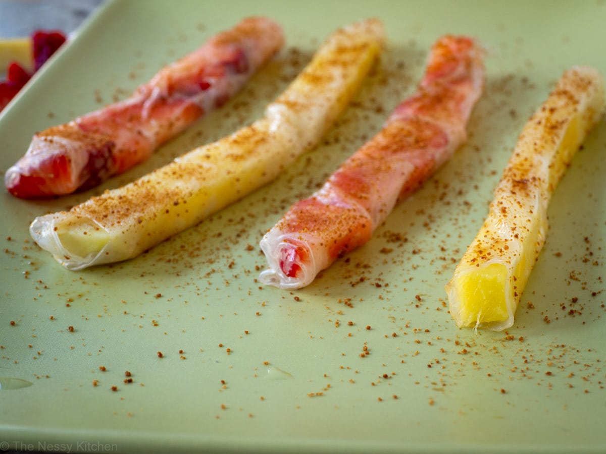 Rice paper candy straws sprinkled with plenty of sugar.