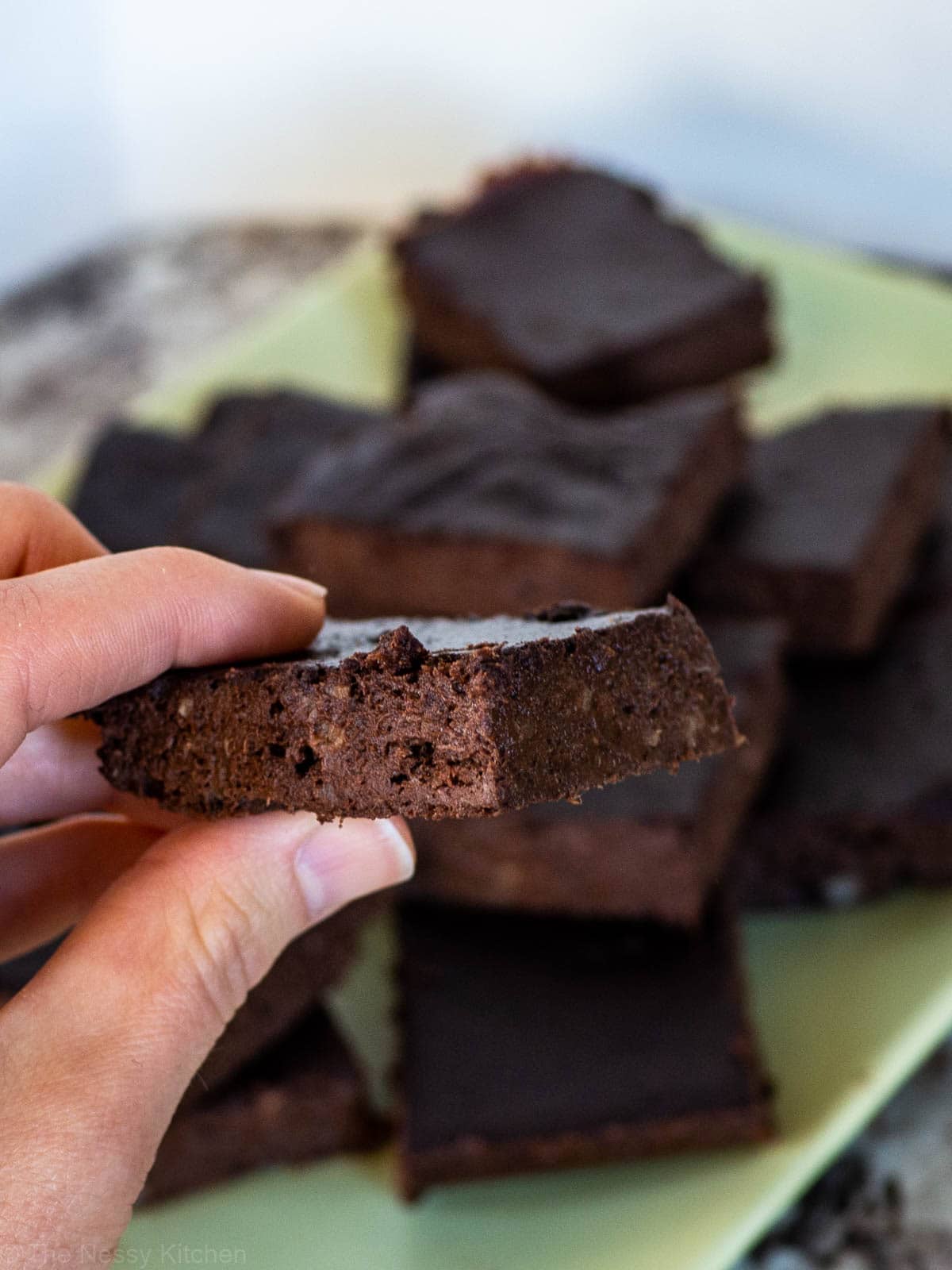 Hand holding a brownie.