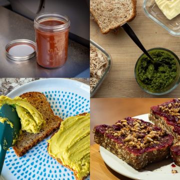 Collage of healthy sandwich spreads.