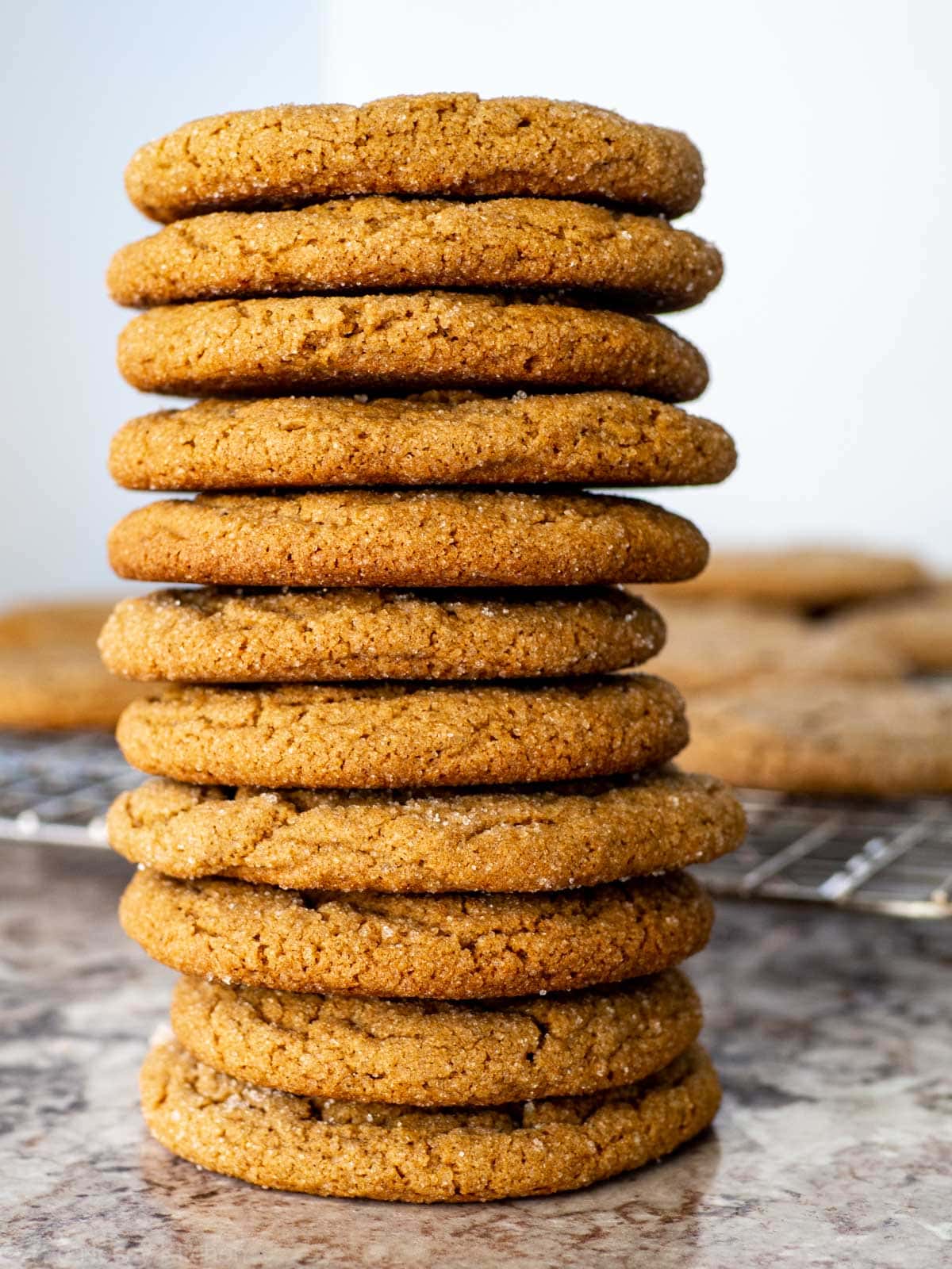 Stack of oat flour gingersnaps.