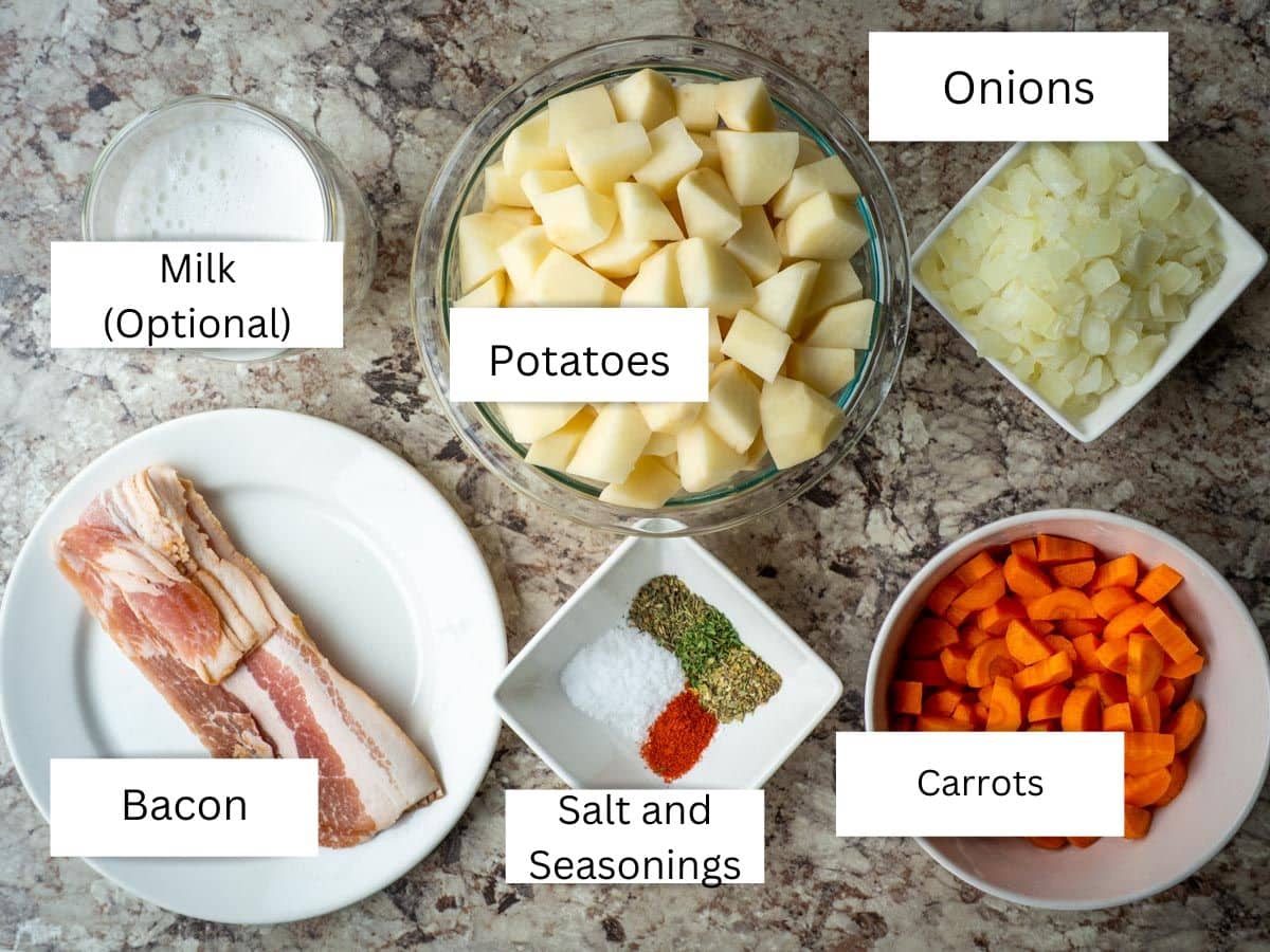 Ingredients for gluten free potato soup.