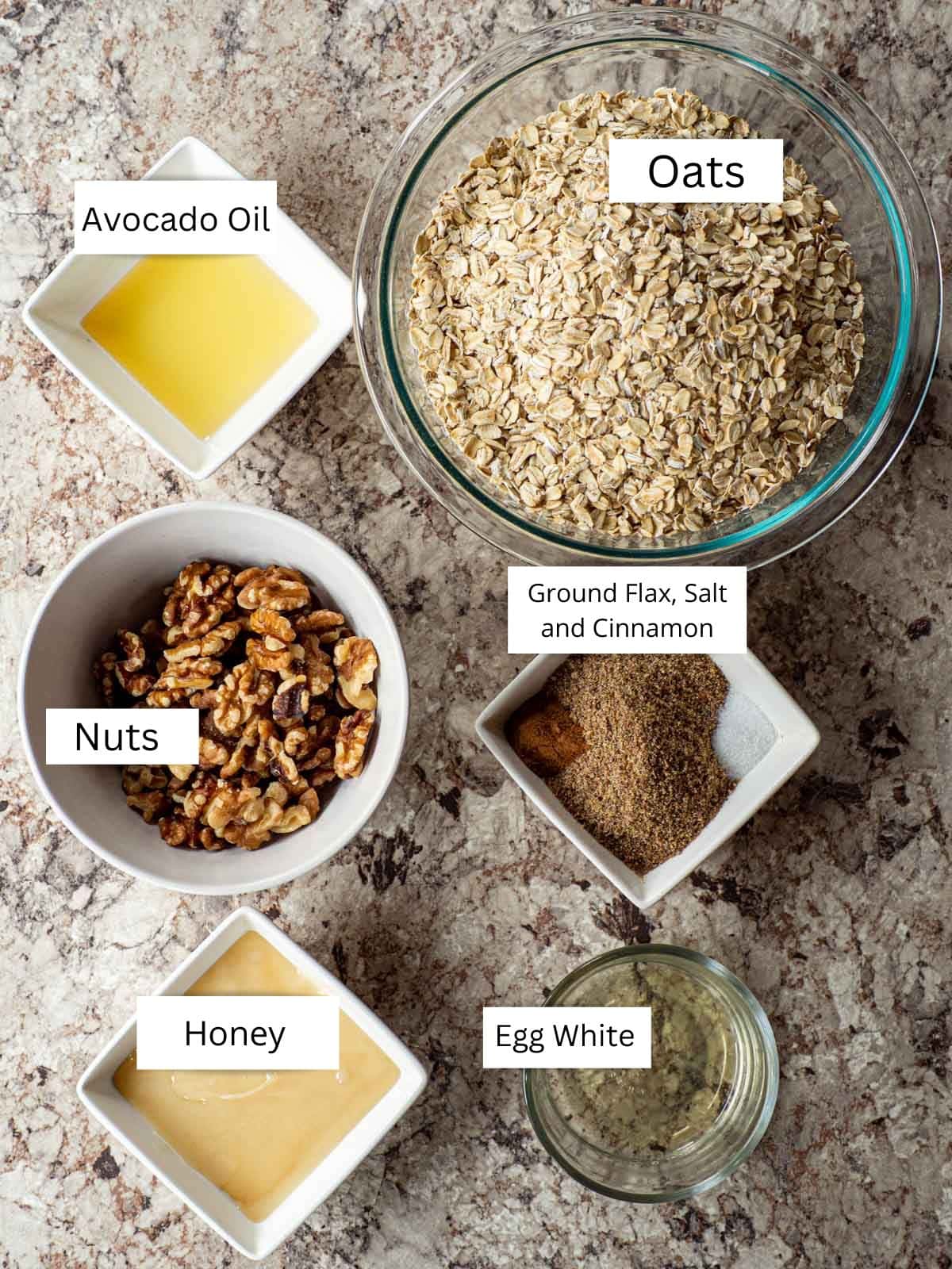 Ingredients for cinnamon honey granola.