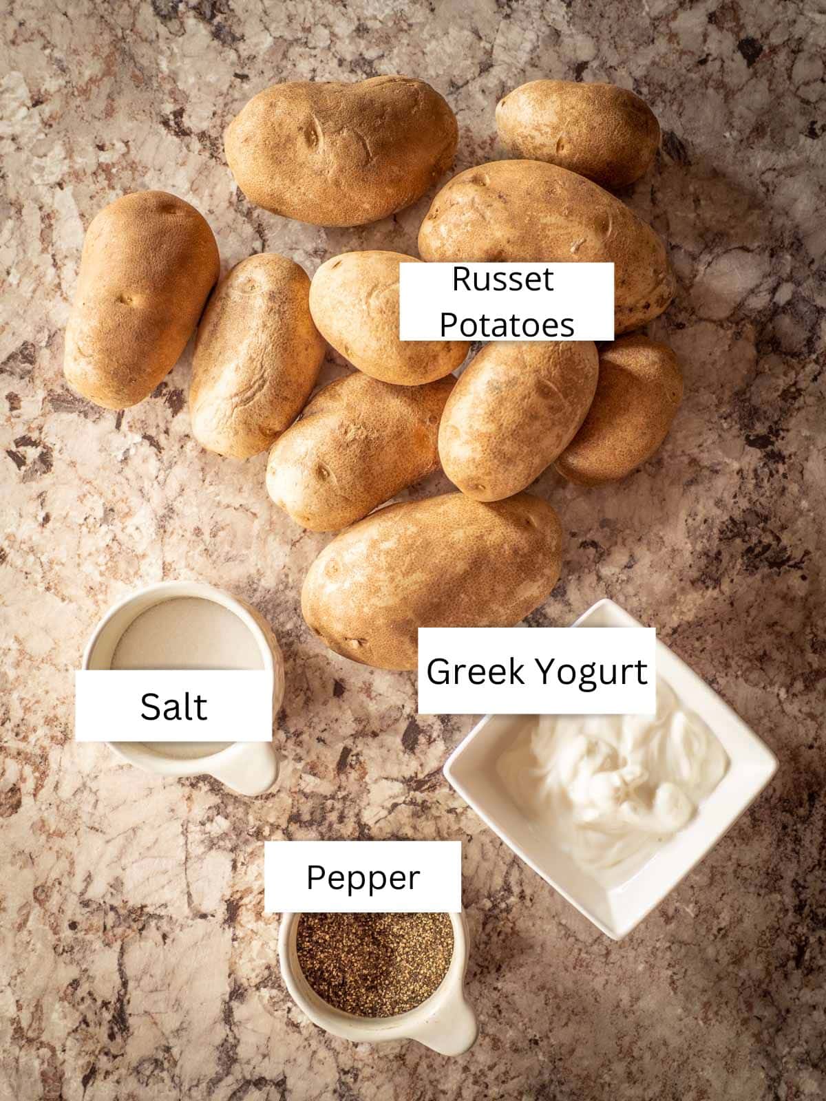 Ingredients for Greek yogurt mashed potatoes.