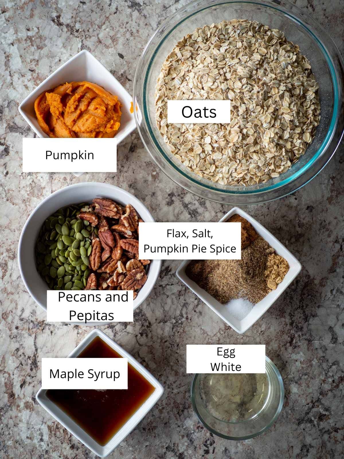 Ingredients for pumpkin flax granola.