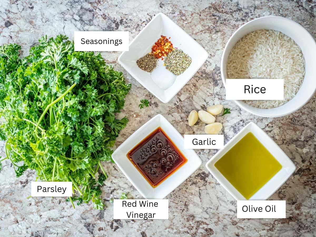 Ingredients for Chimichurri rice.