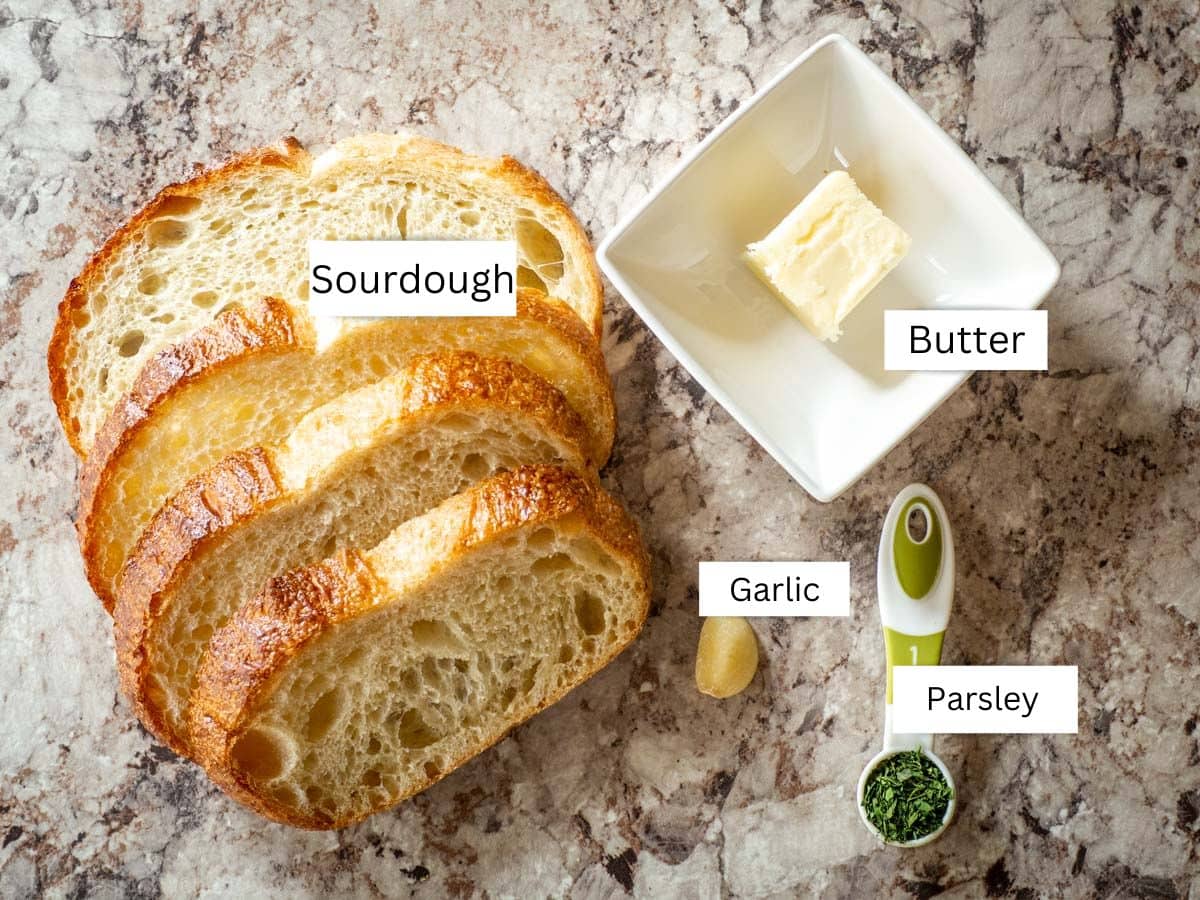 Ingredients for sourdough garlic toast.