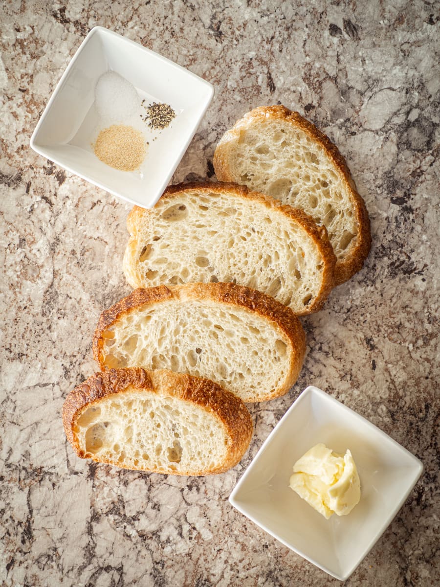 Ingredients for sourdough croutons.