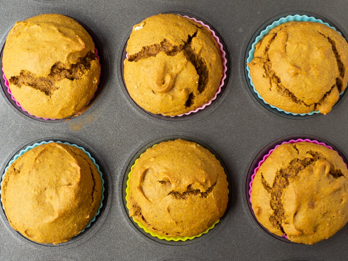 Baked muffins in a muffin pan.