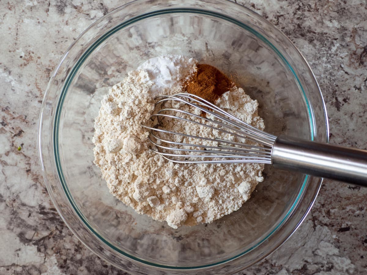 Dry ingredients in a large mixing bowl.