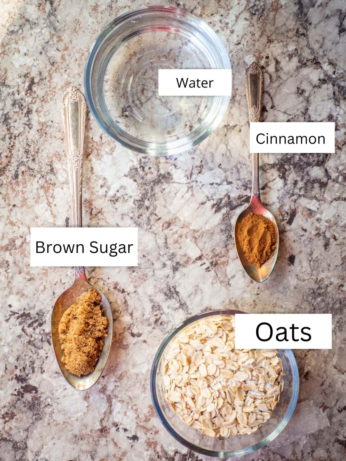 Ingredients for brown sugar cinnamon oatmeal.