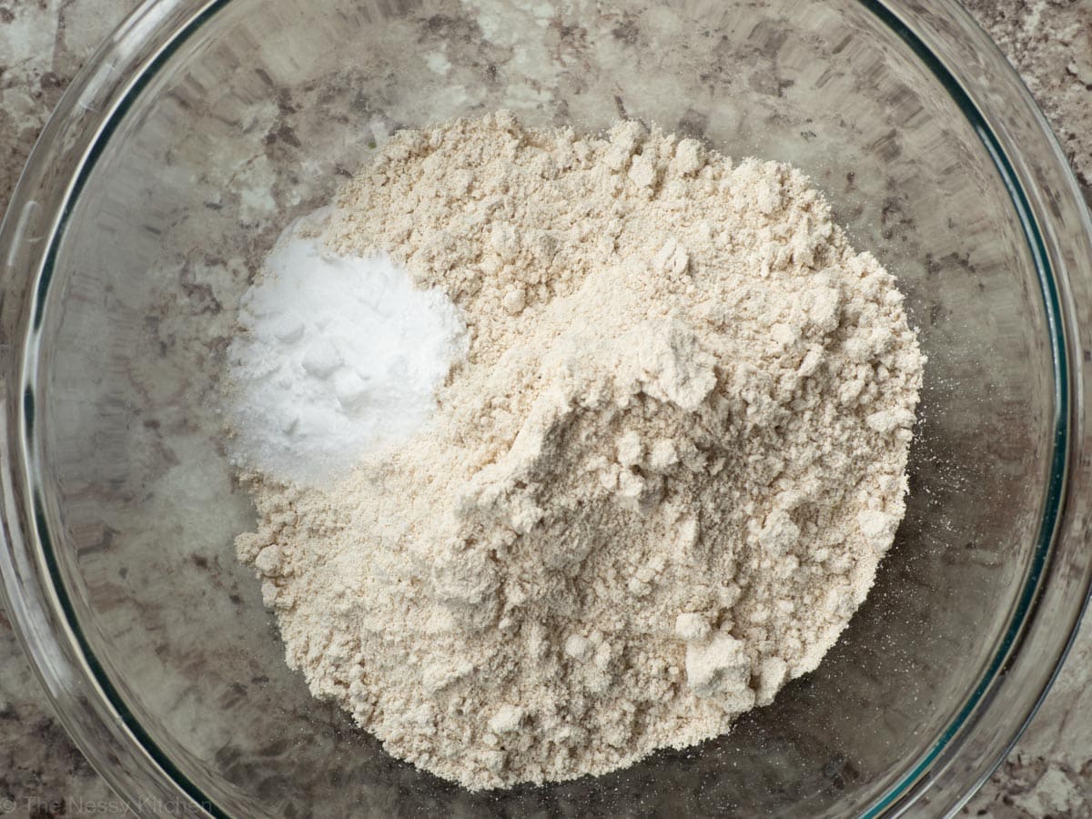 Dry ingredients in a large mixing bowl.