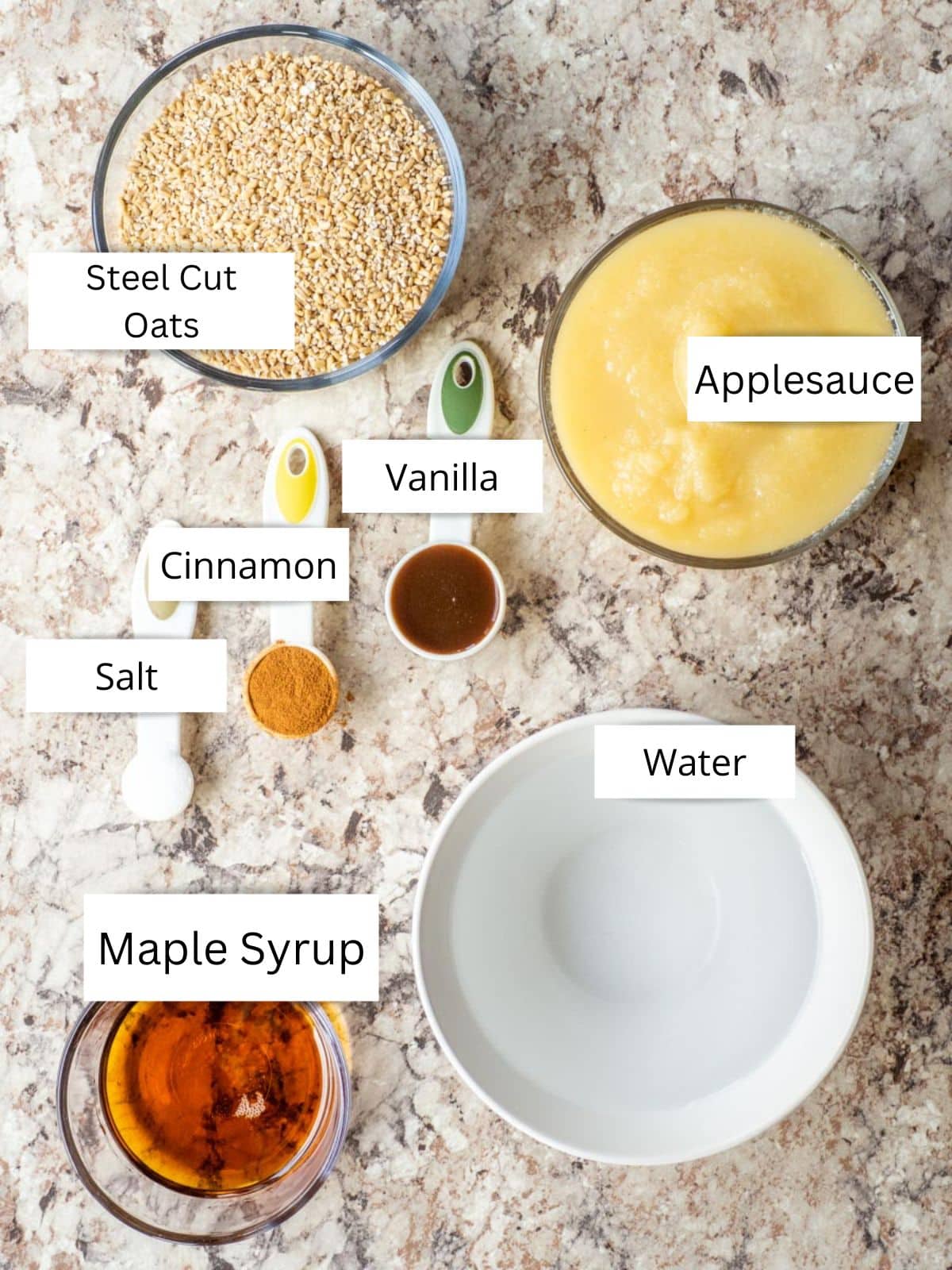 Ingredients for slow cooker apple cinnamon oatmeal.