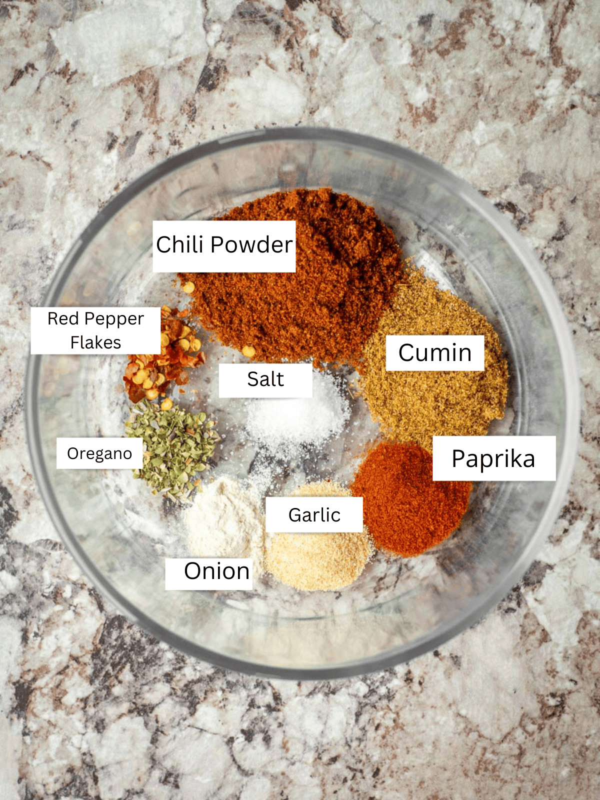 Single serving taco seasoning ingredients.