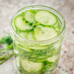 English cucumber pickles in a mason jar.