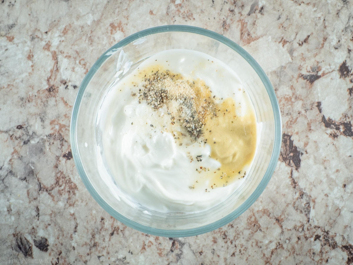 Yogurt combined with dijon and spices.