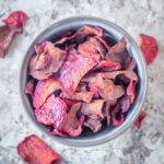 Beet chips in a bowl.