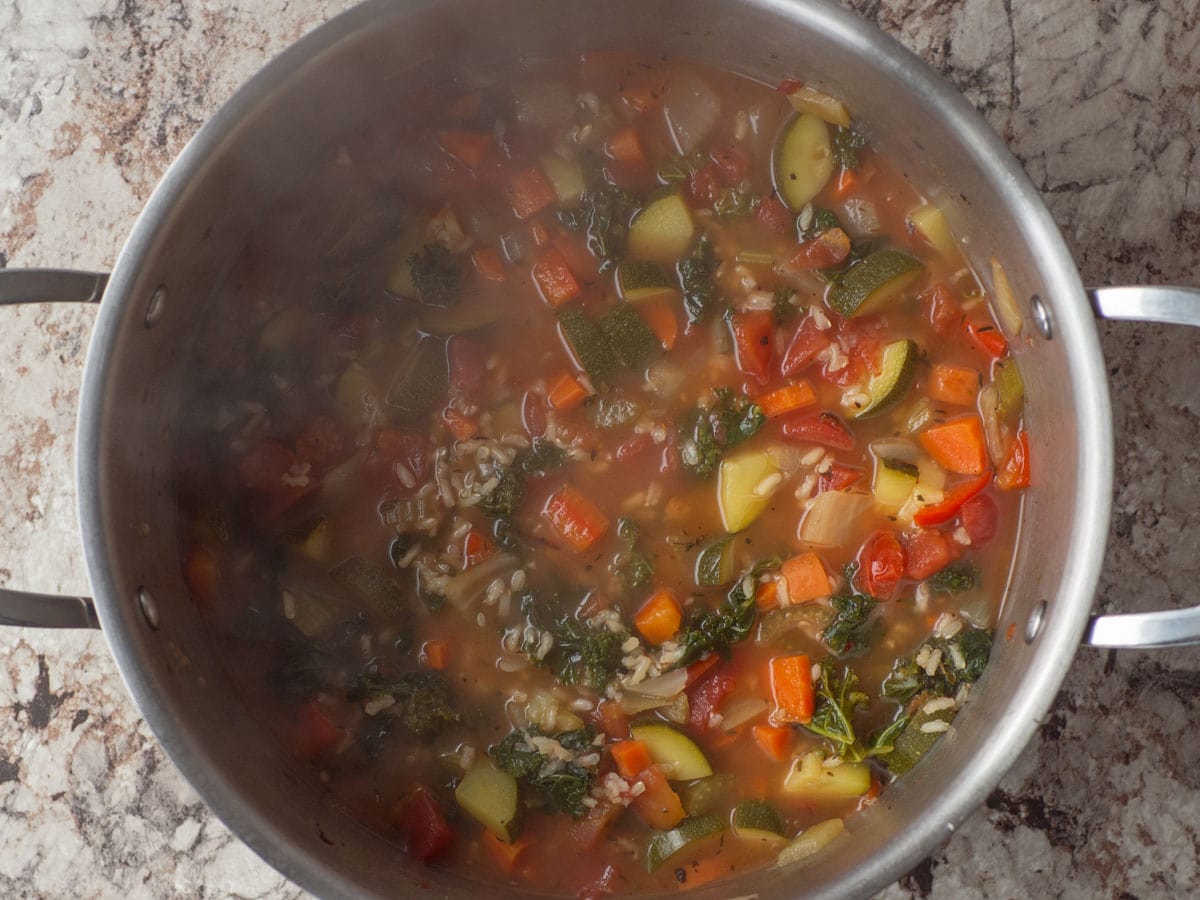 Simmered soup in a pot.