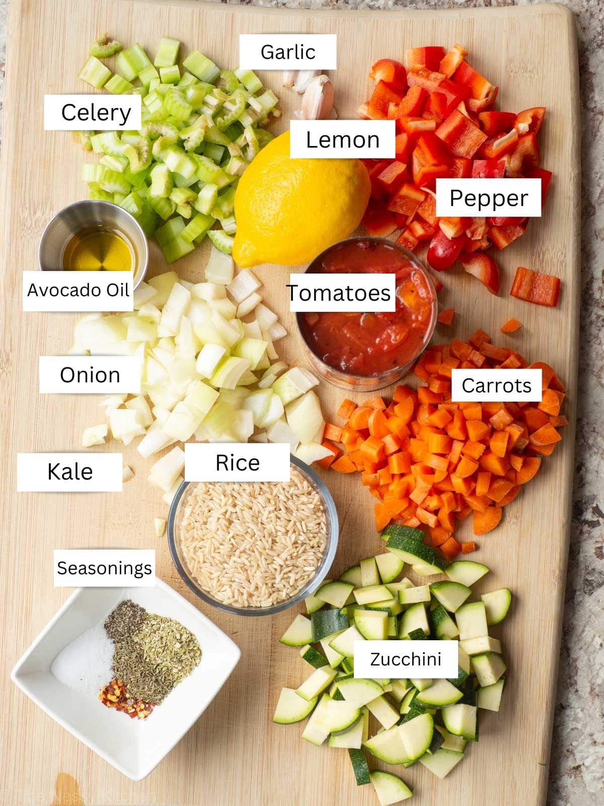 Ingredients for vegetable rice soup.