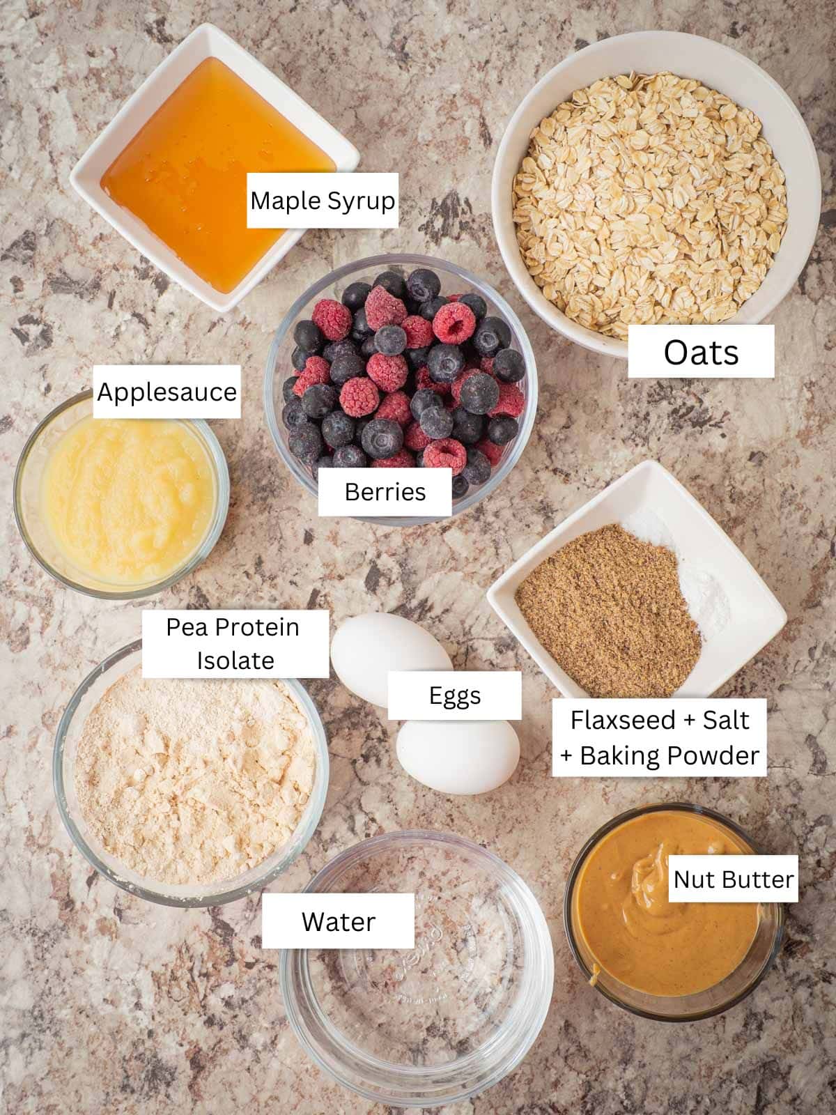 Ingredients for baked oatmeal protein cups.