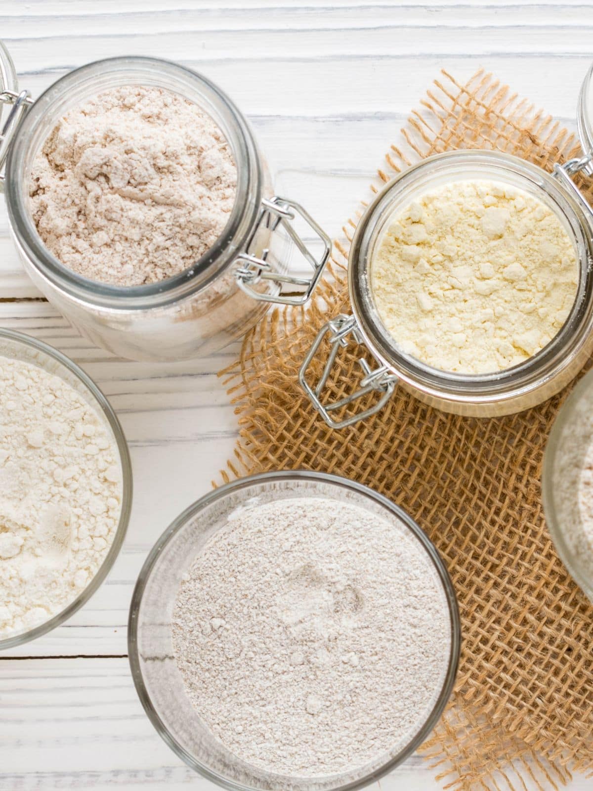 Jars of different types of flours.