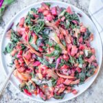 Sautéed ruby Swiss chard on a plate.