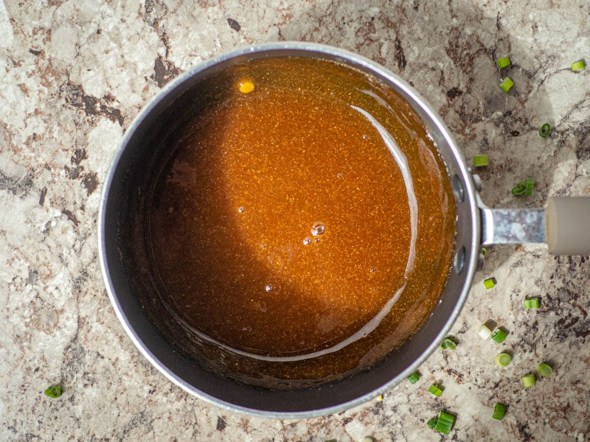 Teriyaki sauce in a pot.