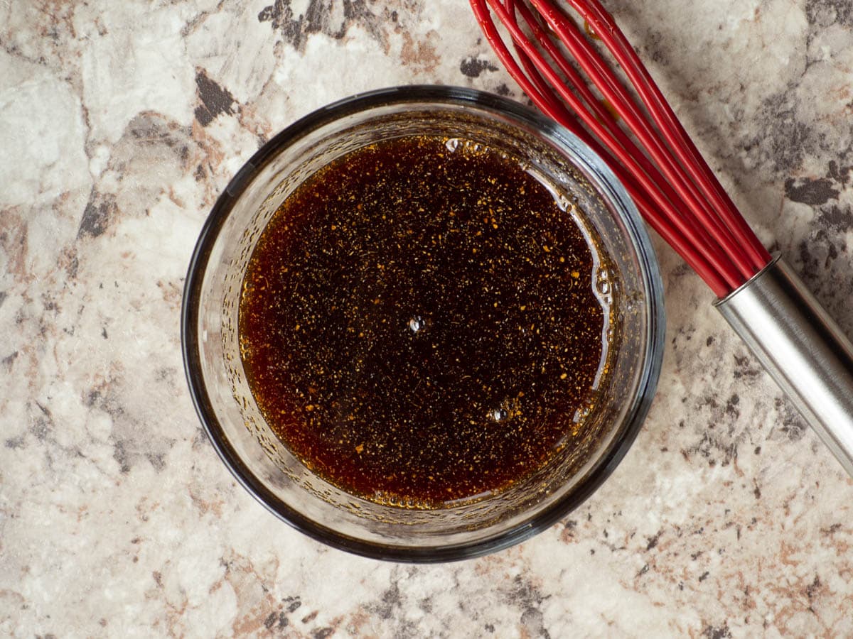 Teriyaki sauce whisked together in a bowl.
