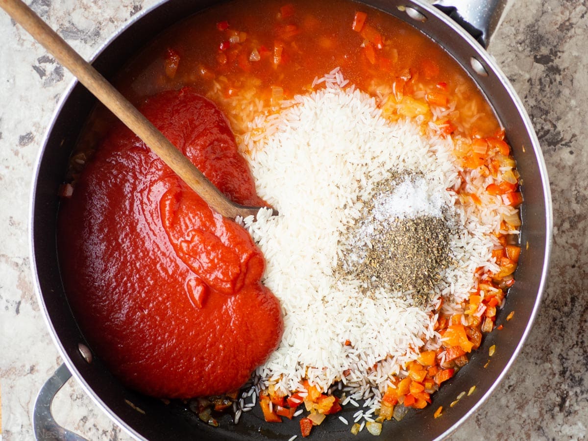 Remaining ingredients added to a skillet.