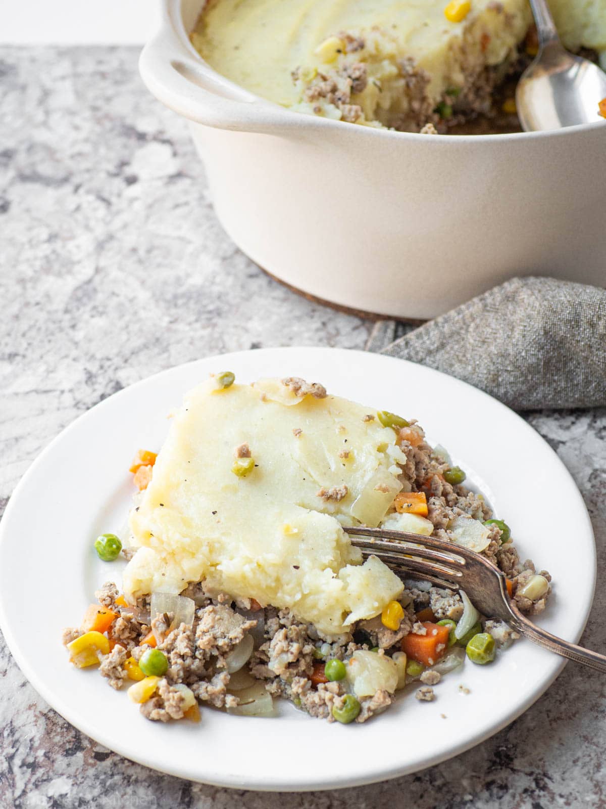 Ground turkey shepherd's pie on a plate.